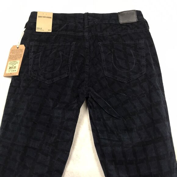 NWT TRUE RELIGION Halle Micro Corduroy Jean Women 28x30 Super Skinny Blue Check - Picture 5 of 16